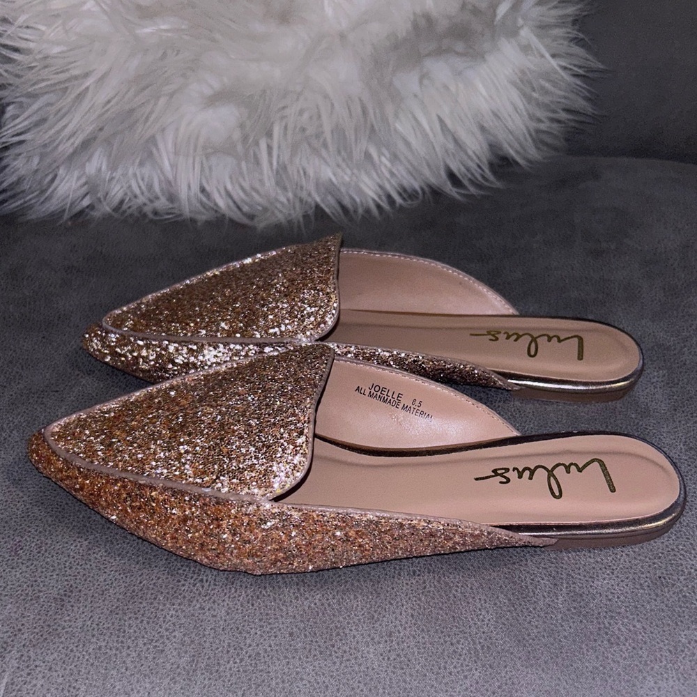 Shoes sale 50%off Lulus Joelle Rose gold cooper Glitter  8.5  mules flat S14 - Picture 8 of 8